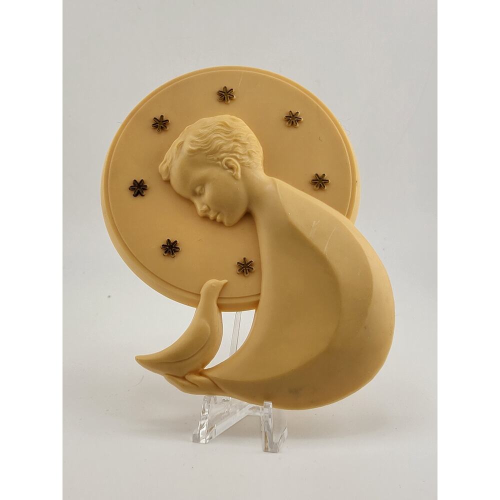 Vintage Italian Angel Boy Moon Dove Wall Plaque Italy Religious